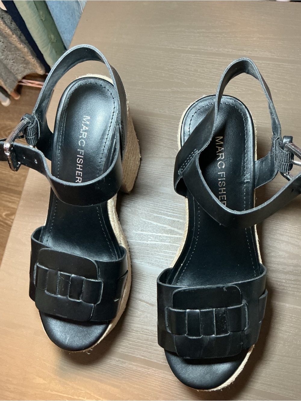 Black Leather Platform Espadrille Sandals - Picture 9 of 9